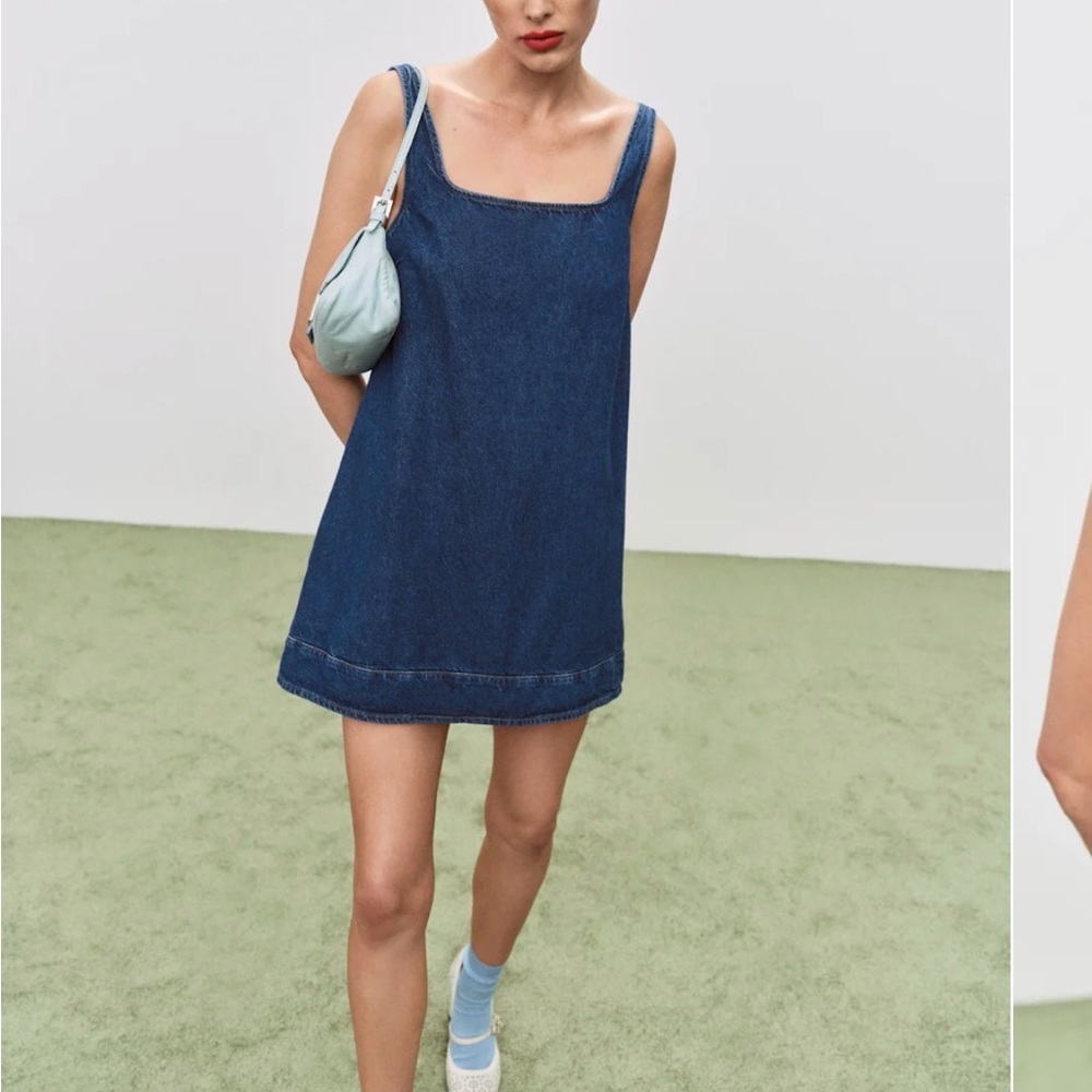 Reformation Myla shift Indigo Denim Square-Neck Mini Dress